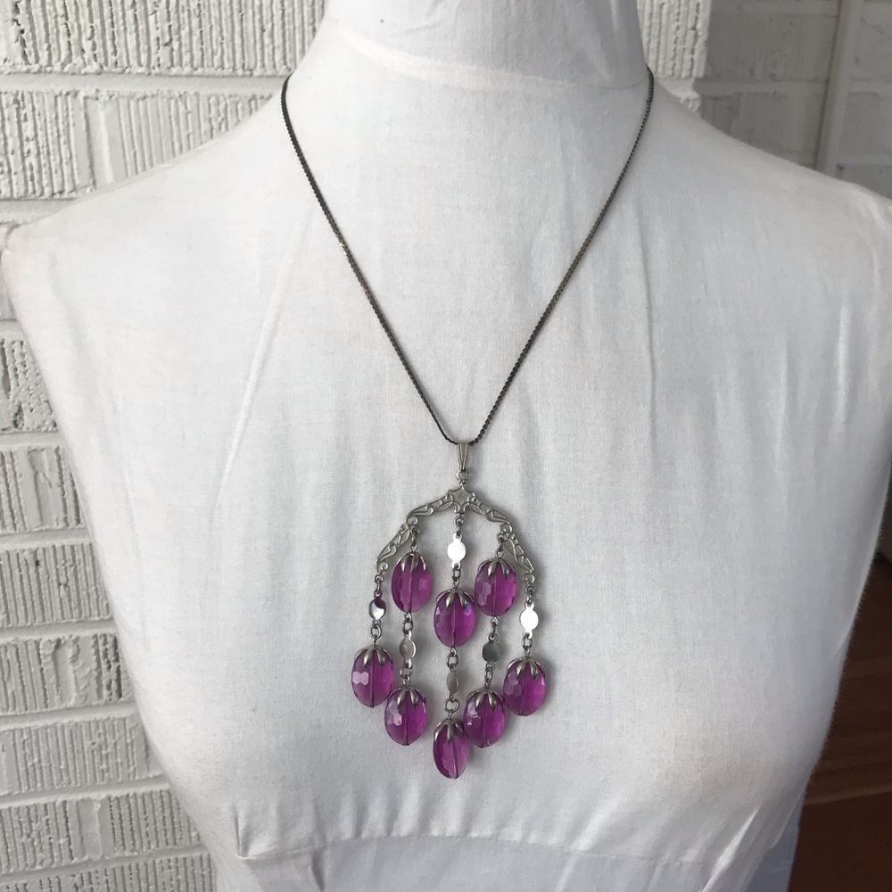 Vintage Sarah Coventry chandelier necklace purple  statement piece